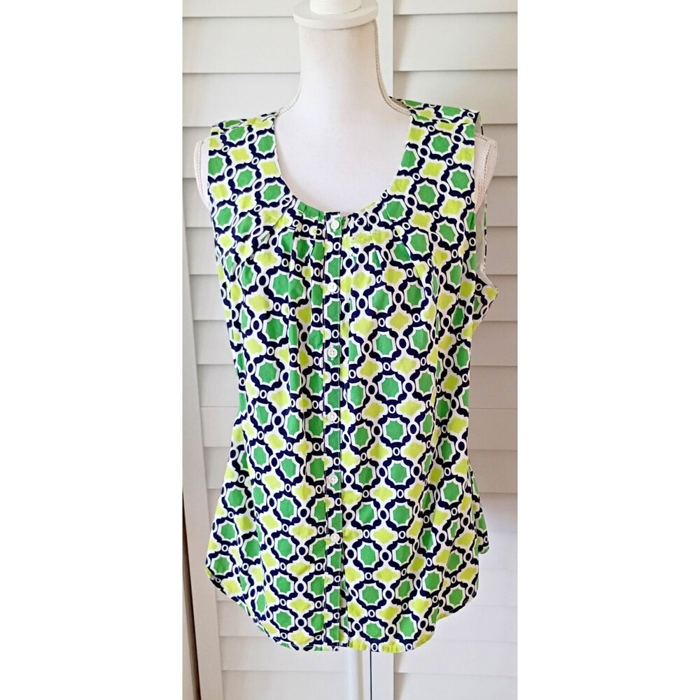 Lands' End Empress button front sleeveless women's cotton blouse‎ LP